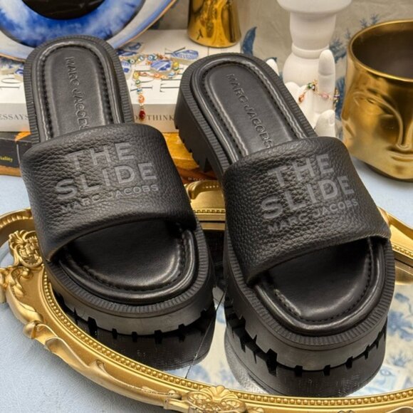 🆕 MARC JACOBS 🧿 NWOB The Lug Sole Slide, Black Leather - Sz 36 US 6 - Picture 4 of 16